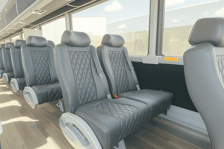 interior of Lakewood Shuttle Bus Rentals charter bus